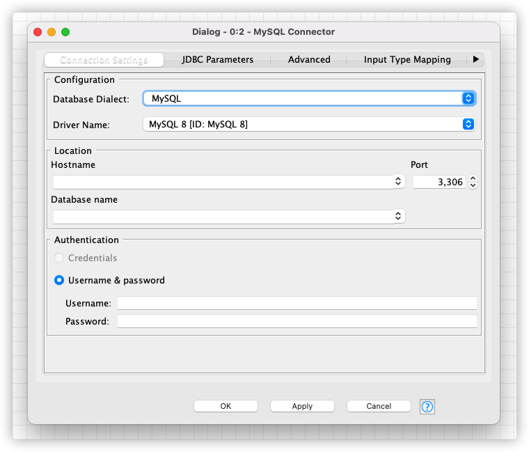 MySQL Connector的配置界面